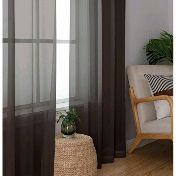3 Simple Brand Jacquard Sheer Curtains 40 x 84 Brown Chocolate Set of 3 New S2 - Picture 5 of 10